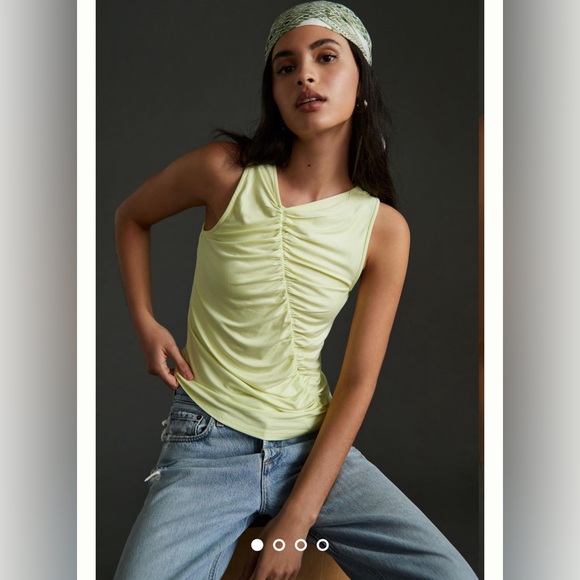 By Anthropologie diagonal ruched sleeveless tank top lime minimalist corky - Picture 2 of 9